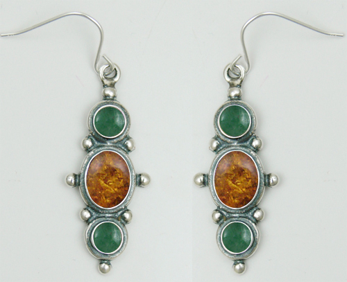 Sterling Silver Drop Dangle Earrings With Amber And Jade